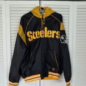 (NWOT) MEN'S OFFICIAL NFL BLACK & GOLD STEELER JACKET WITH HOOD, SIZE: XL